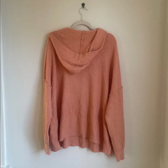 Aerie Cozy Up Waffle Hooded Peach Sweater - Picture 4 of 6